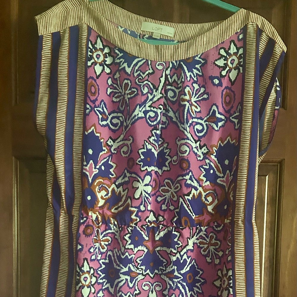 LOFT Pink and Blue Floral Dress